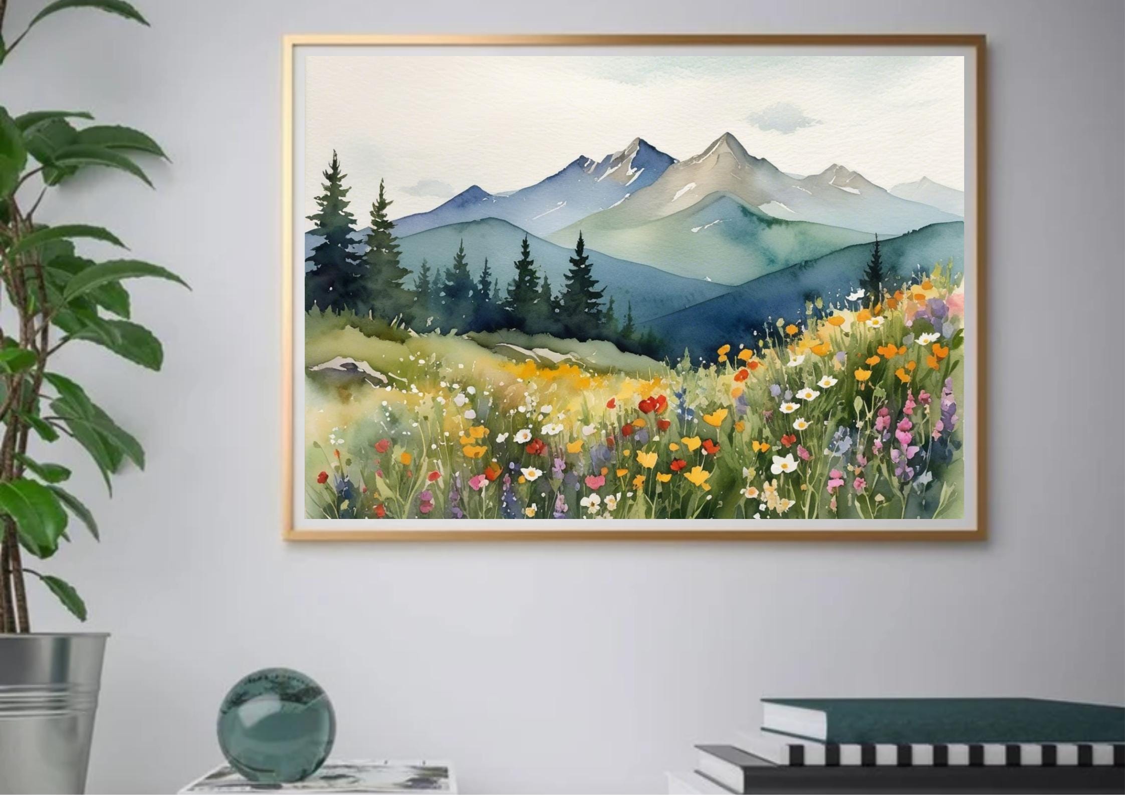 Rocky Mountains Watercolor Art Print: Wildflower Meadow Landscape - Etsy