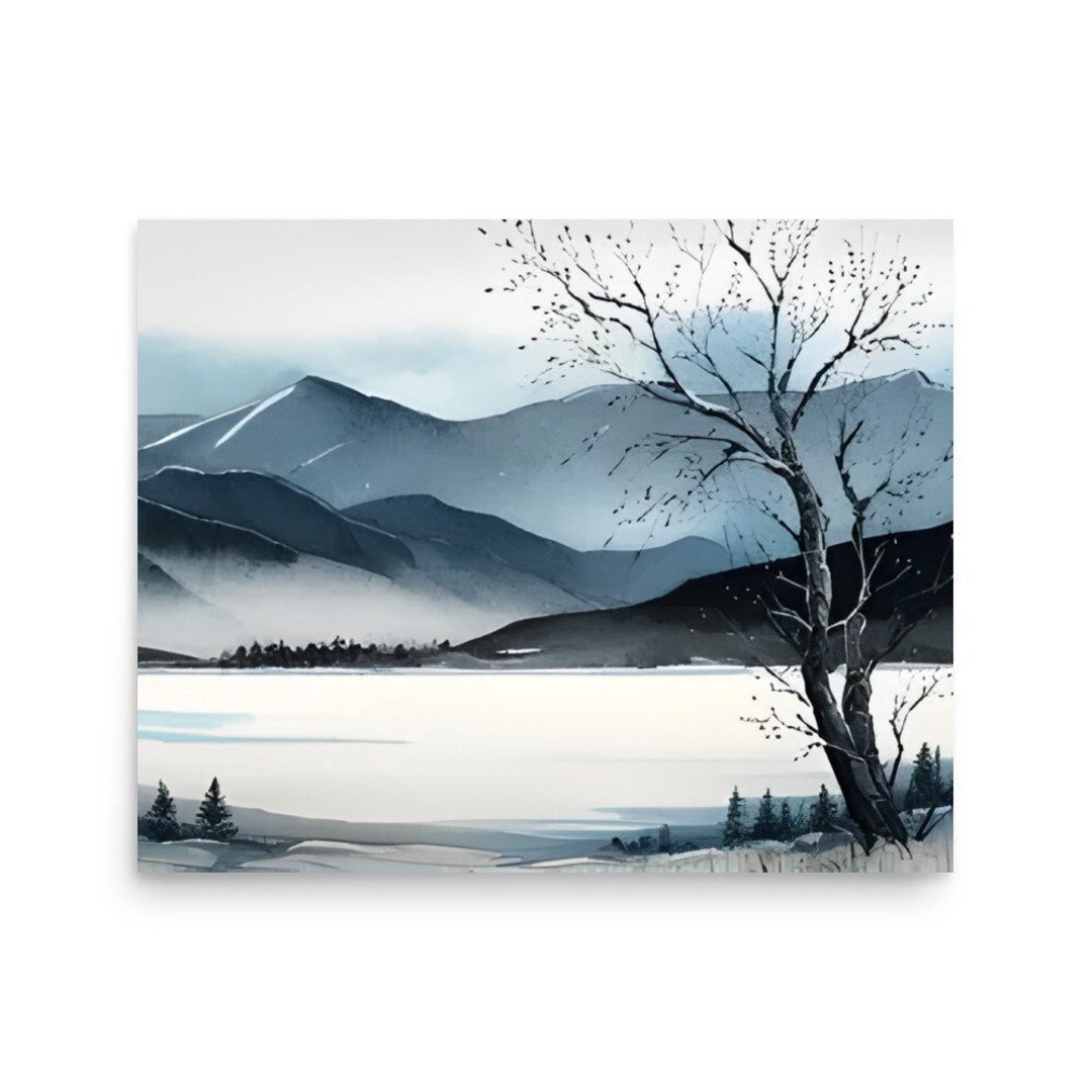 Mountain Lake Watercolor Art Print: Colorado Indigo Landscape - Etsy