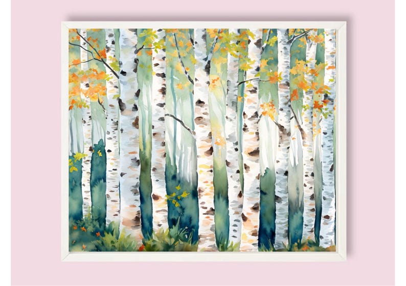 Autumn Birch Trees Watercolor Art Print: Colorado Forest Landscape - Etsy