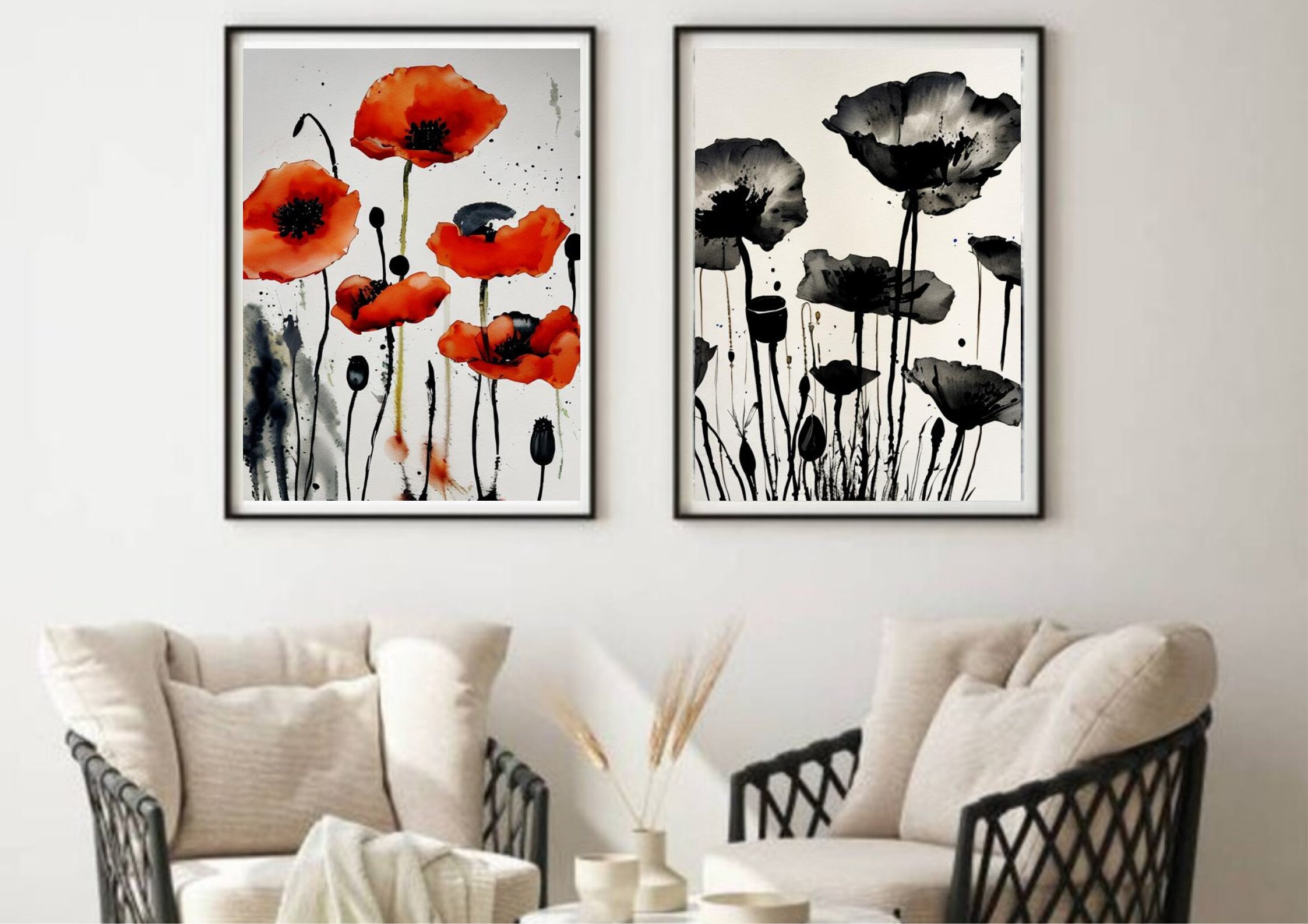 Red Poppy Watercolor Art Print: Botanical Floral Wall Art - Etsy