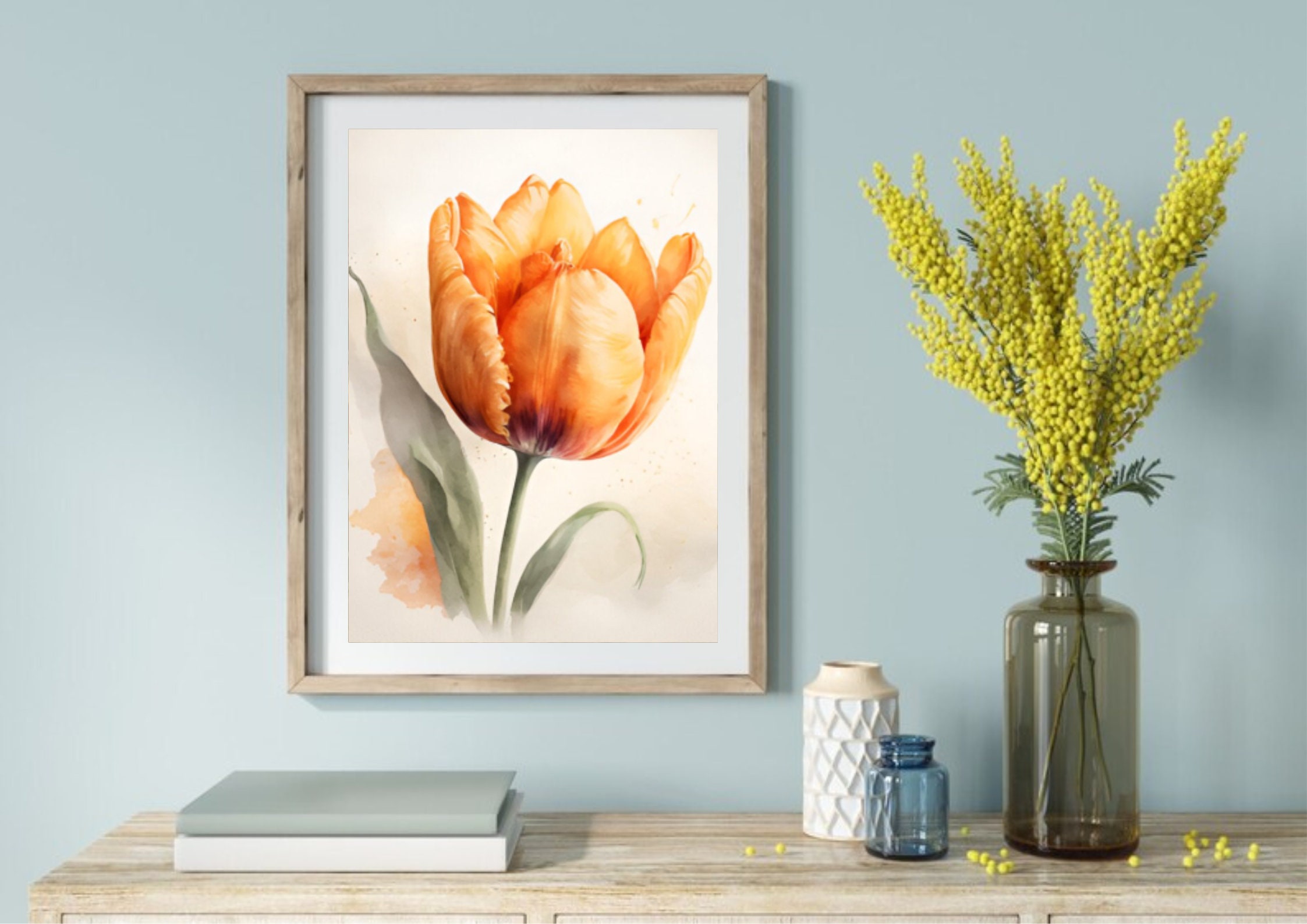 Orange Tulip Watercolor Art Print: Botanical Floral Poster - Etsy