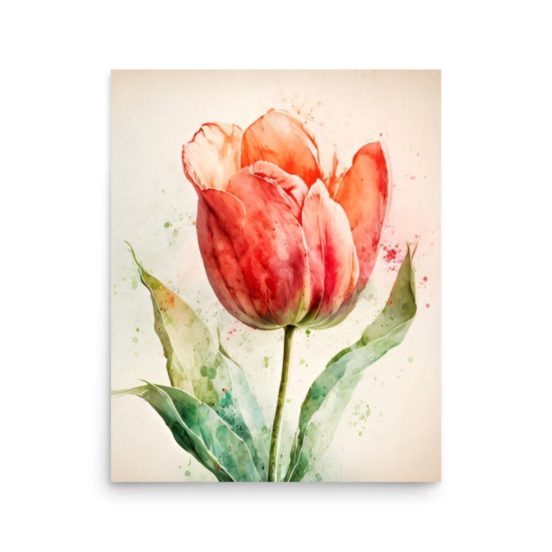 Red Tulip Watercolor Art Print: Botanical Floral Wall Art - Etsy