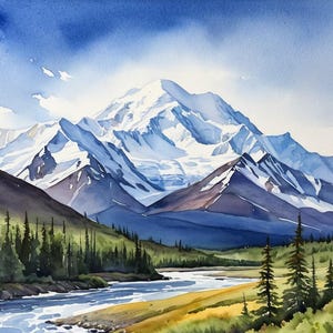 Denali Painting: Alaska Mountain Watercolor Art Print