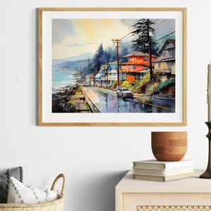 Impresión artística de Yachats Oregon Coast: Pintura de paisaje urbano en acuarela imagen 3
