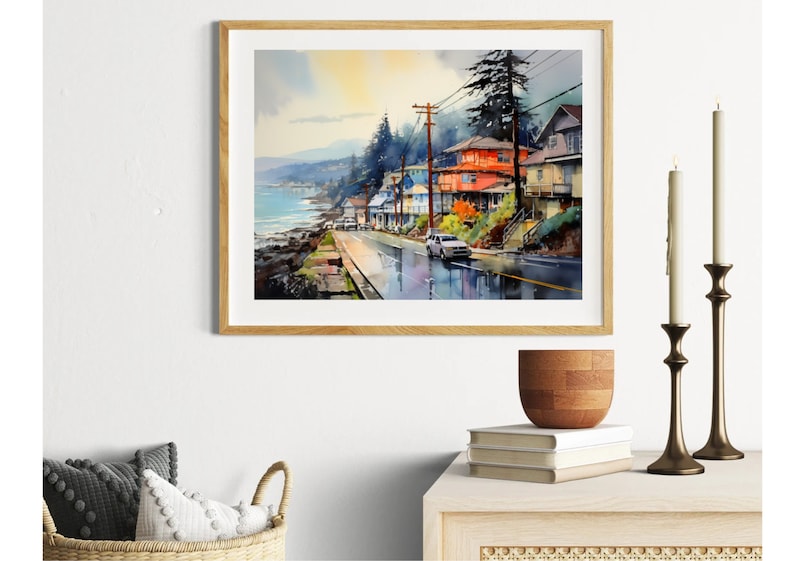 Impresión artística de Yachats Oregon Coast: Pintura de paisaje urbano en acuarela imagen 3