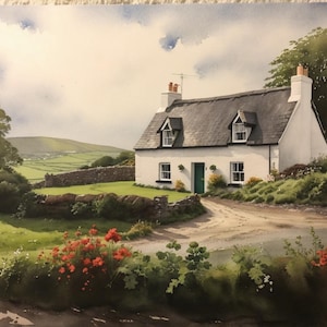 Irish Cottage Painting Ireland Countryside House Watercolor Art Print Irish Farmhouse Wall Art Ireland Landscape Art Poster Irish Gifts