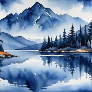 Denali Wonder Lake Art Print: Alaska Mountain Landscape Watercolor