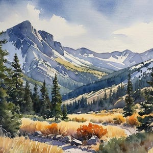 Boulder Mountains Painting Utah Nature Watercolor Art Print Mountain Landscape Wall Art Valley and Pine Forest Art Utah Hiking Poster