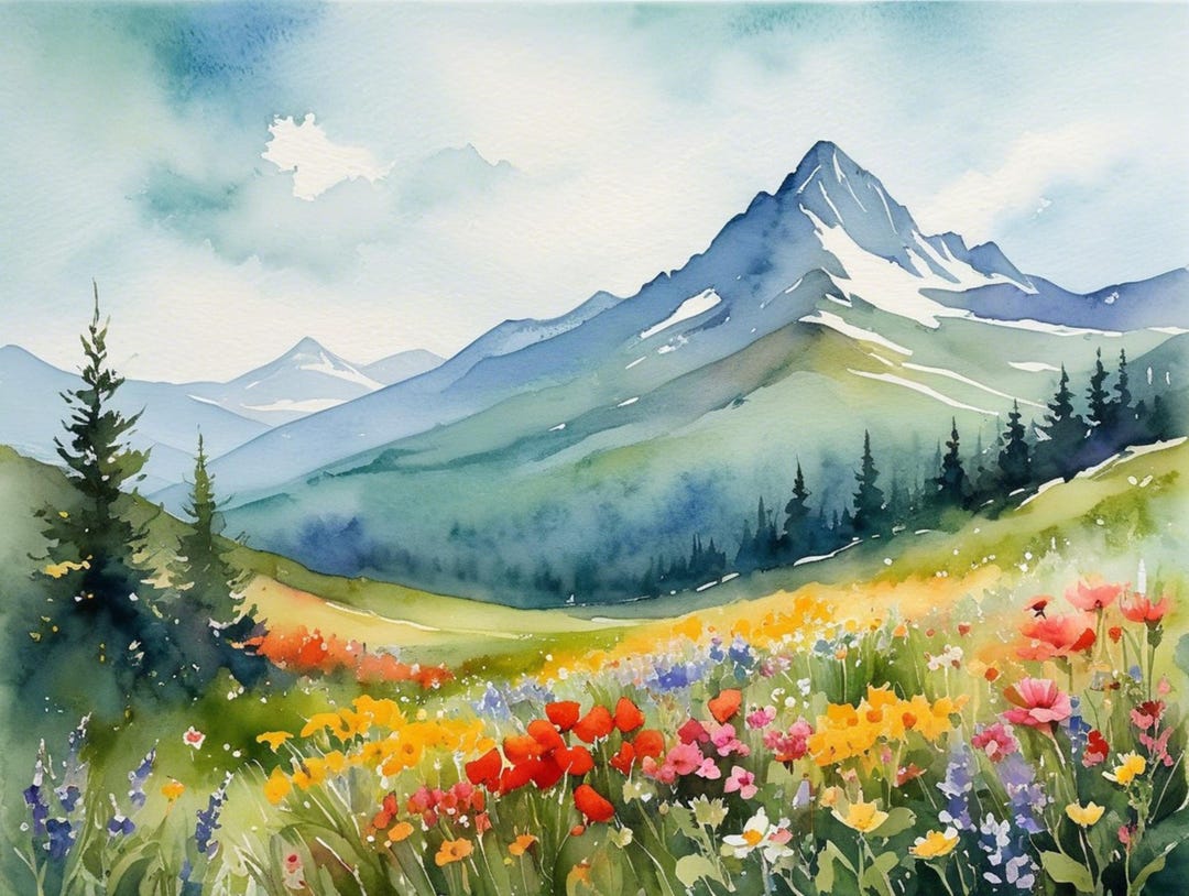 Colorado Mountain Wildflower Meadow Watercolor Art Print - Etsy