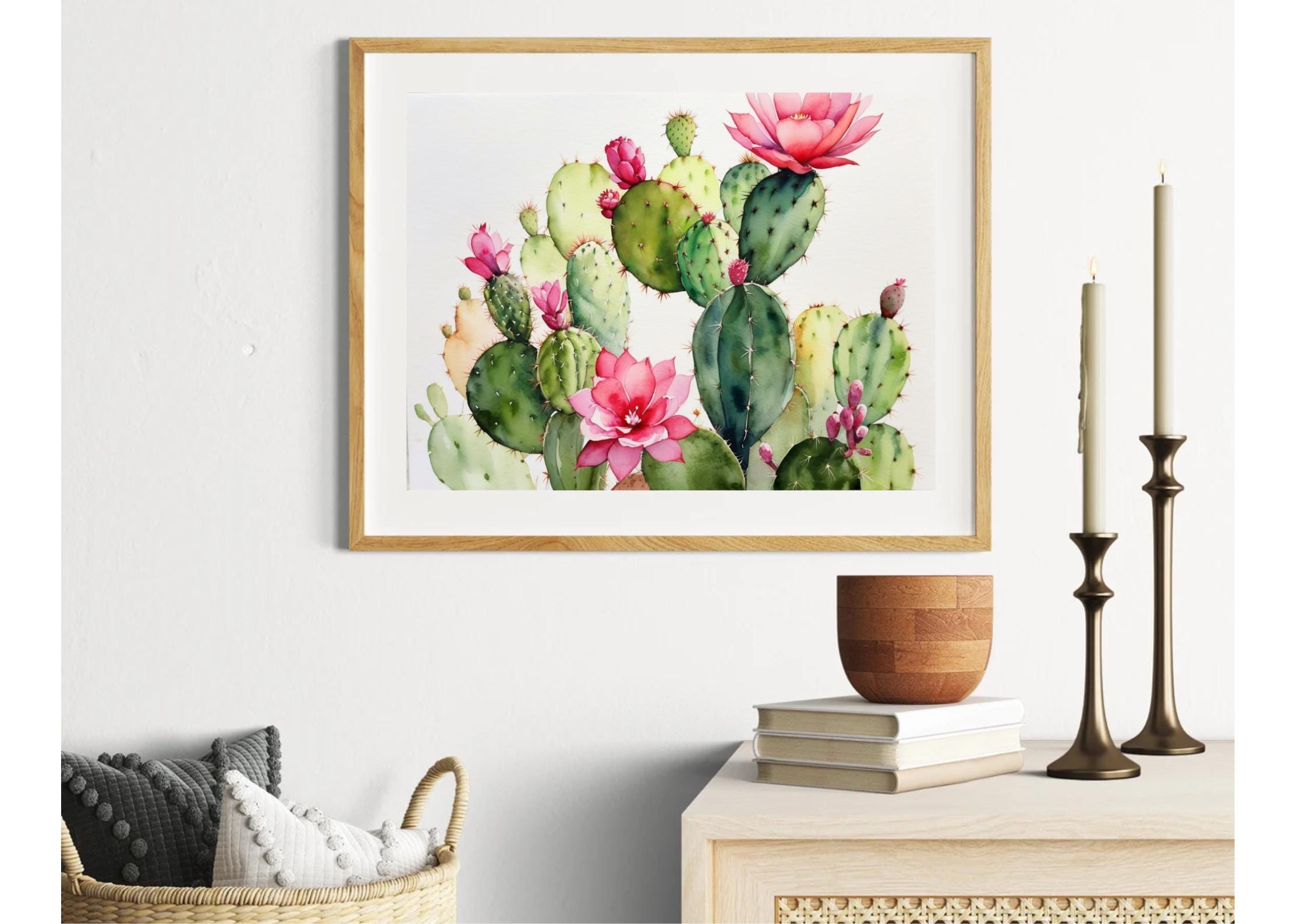Blooming Cactus Watercolor Art Print: Floral Botanical Wall Decor - Etsy