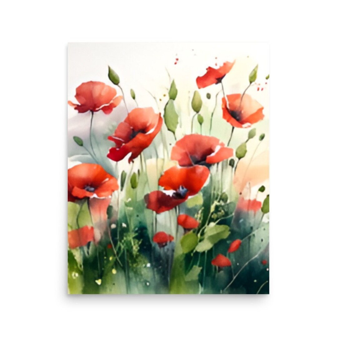 Tuscany Poppy Field Watercolor Art Print: Italy Landscape Painting - Etsy