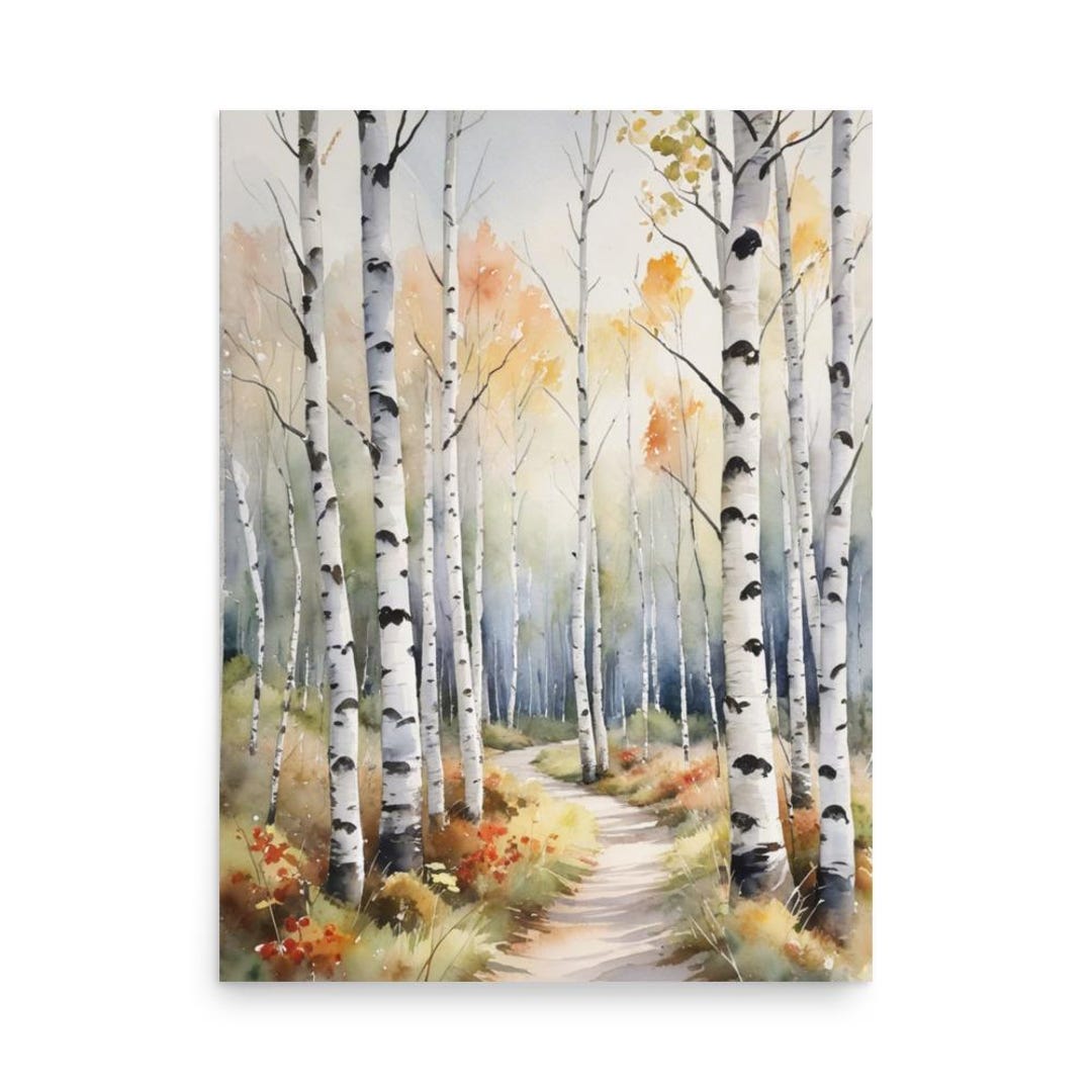 Birch Forest Painting Autumn Aspen Watercolor Art Print Fall Forest ...