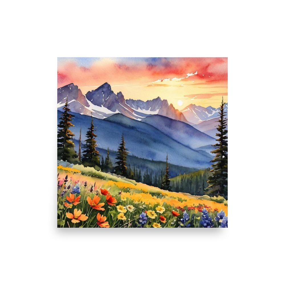Rocky Mountains Watercolor Art Print: Wildflower Meadow Landscape - Etsy