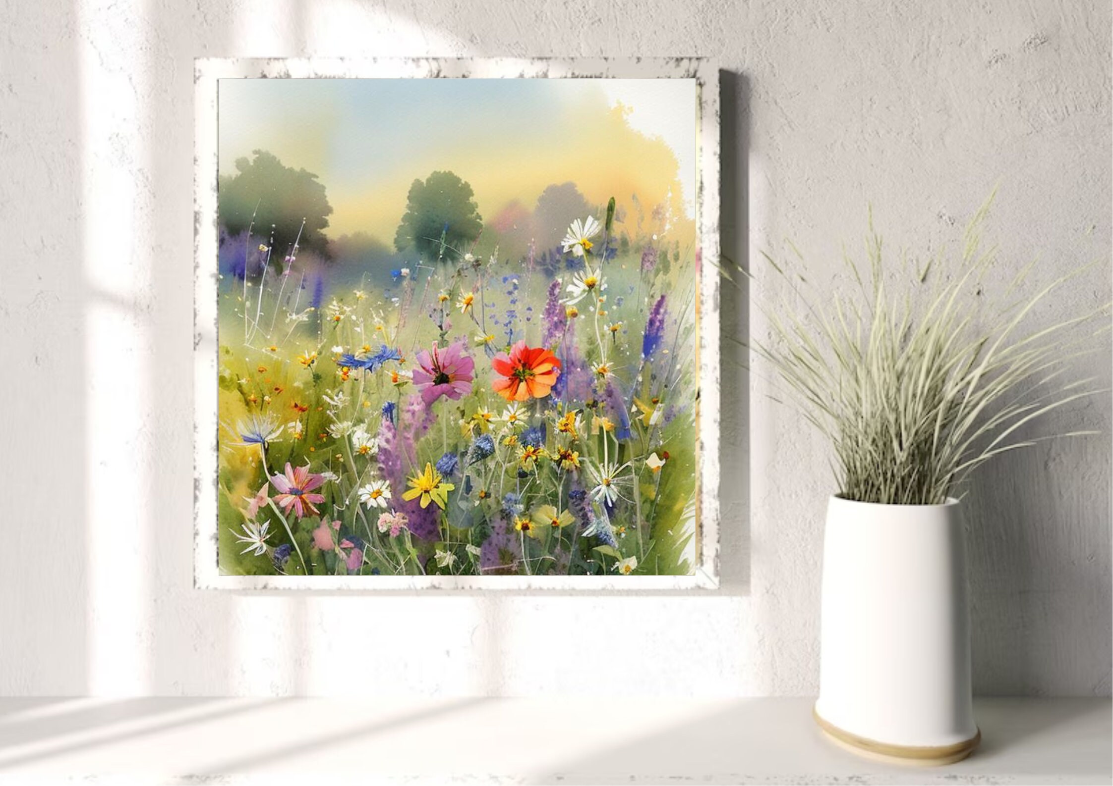 Wildflower Meadow Watercolor Art Print: Panoramic Landscape - Etsy