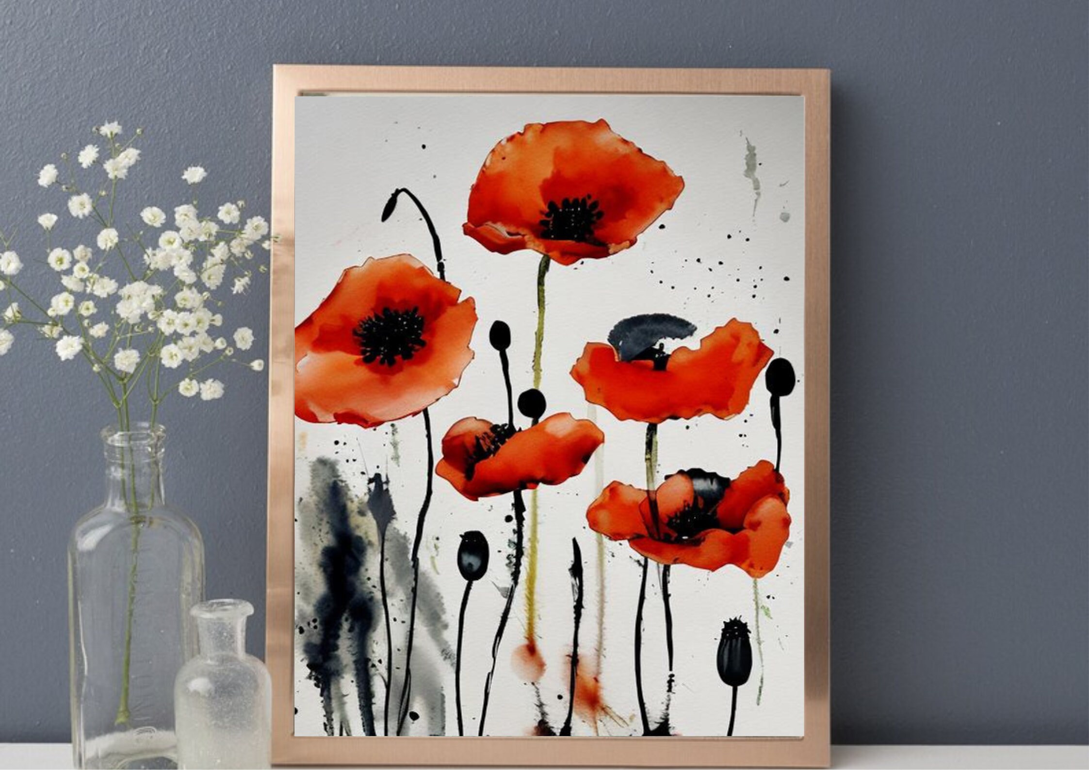 Red Poppy Watercolor Art Print: Botanical Floral Wall Art - Etsy