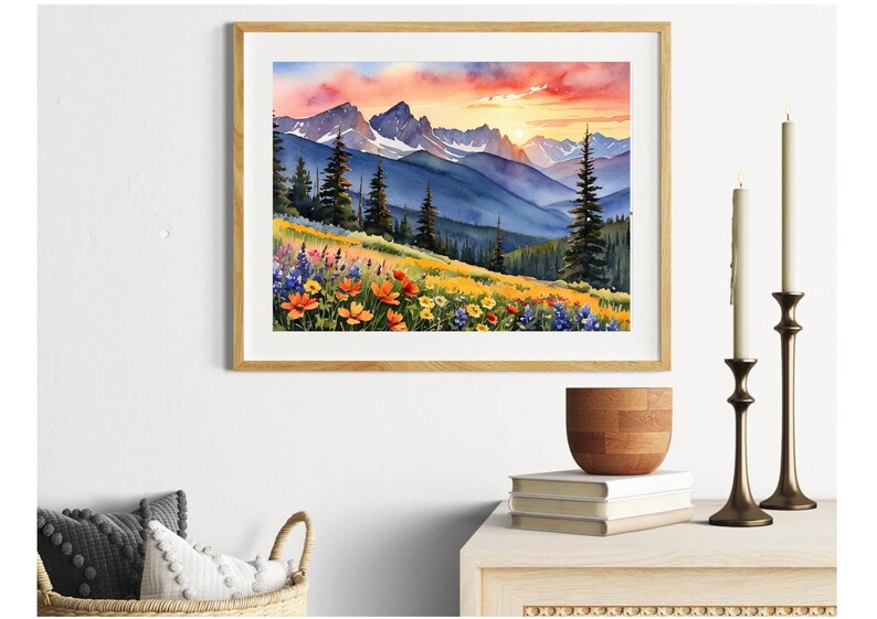 Rocky Mountains Watercolor Art Print: Wildflower Meadow Landscape - Etsy