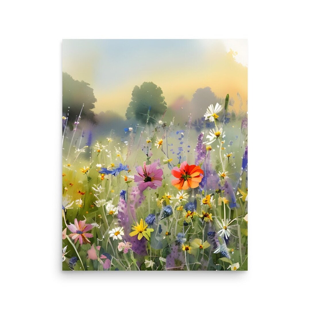 Wildflower Meadow Watercolor Art Print: Panoramic Landscape - Etsy