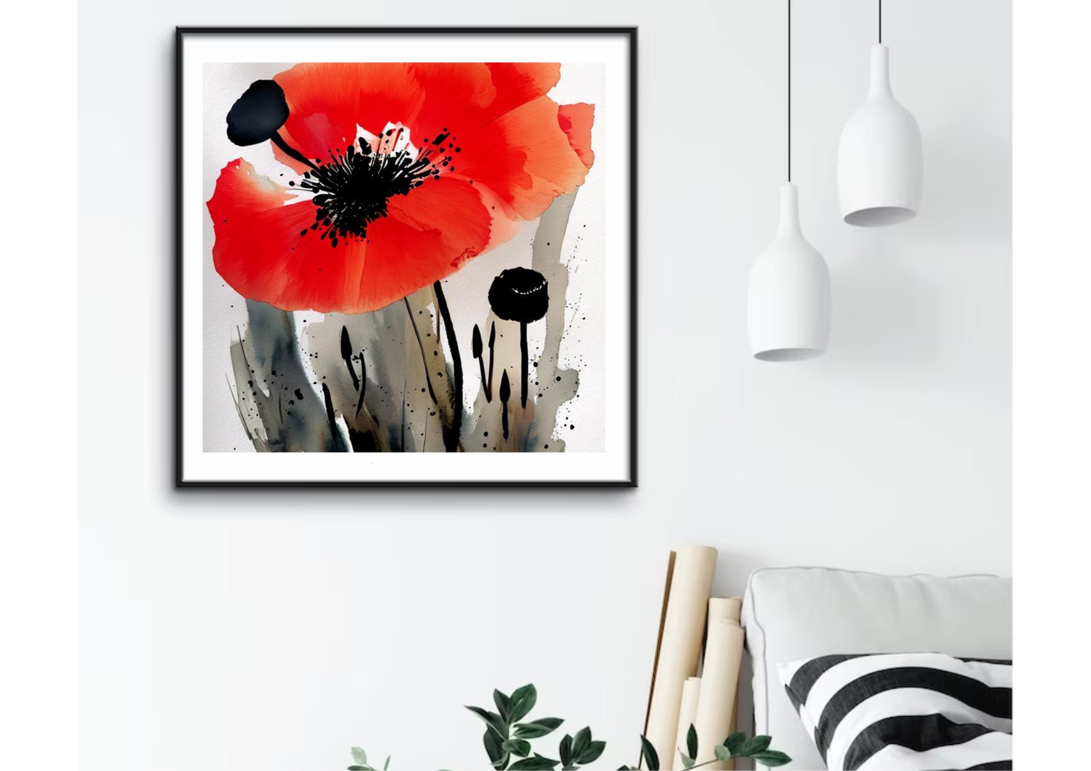 Red Poppy Watercolor Art Print: Neutral Botanical Floral Poster - Etsy