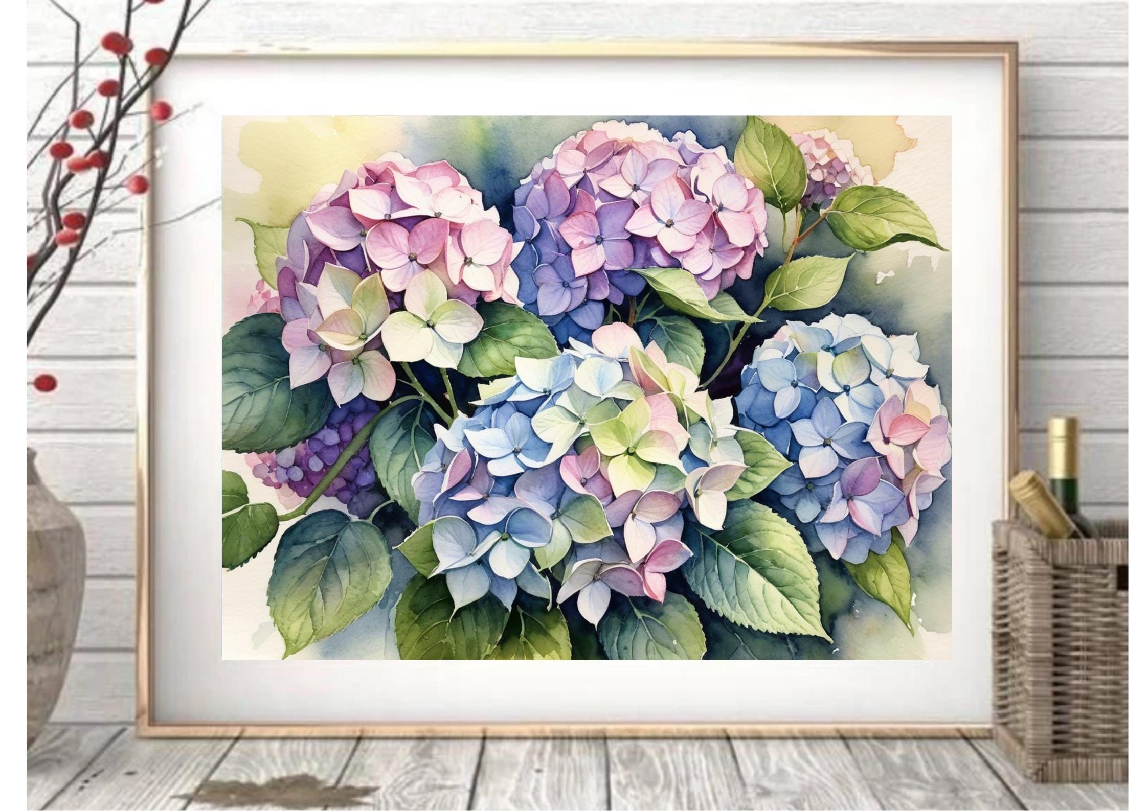 Hydrangea Watercolor Art Print: Floral Botanical Poster - Etsy