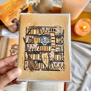 étagère magique de blaireau carte de vœux | Original illustré | de voeux livresque | Anniversaire et magicien fantastique | Carte vierge