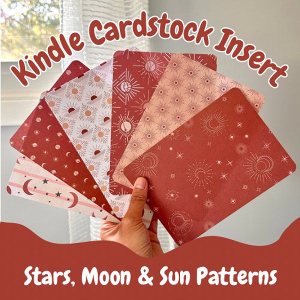 Kindle Cardstock Insert | Celestial Maroon Pattern | Stars, Moon & Sun Patterns | Kindle Paperwhite 11th Gen. | Cardstock Print Only