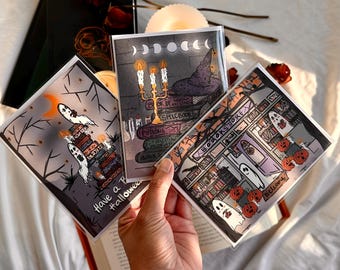 Bookish Halloween Greeting Cards: Illustrated Variety Pack