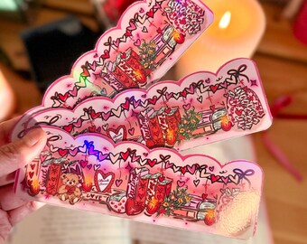 Holographic Valentine Bookmark | Illustrated Romantic Book Lover Gift