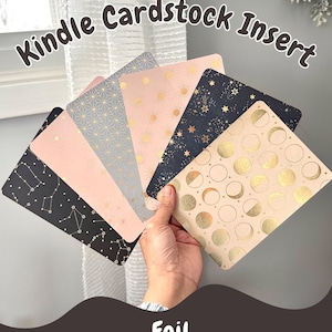 Kindle Cardstock Insert | Celestial Foil Pink/Dark Pattern | Stars, Moon & Sun Patterns | Kindle Paperwhite 11th Gen. | Cardstock Print Only