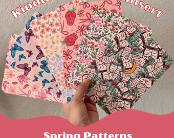 Kindle Insert, Paperwhite, Oasis, Colorsoft and Basic Kindle | Spring Kindle Paperwhite Insert: Butterflies, Flowers, Strawberry Cardstock