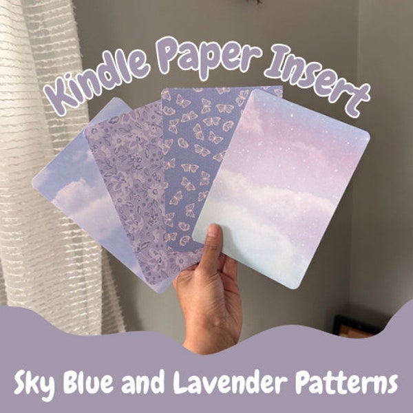 encart papier Kindle | Motif bleu ciel et lavande | Papillons, fleurs, ciel et étoiles | Kindle Paperwhite 11e génération | Impression papier uniquement