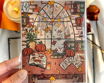 Fall Reading Nook Greeting Card: Book Lover Thanksgiving Card