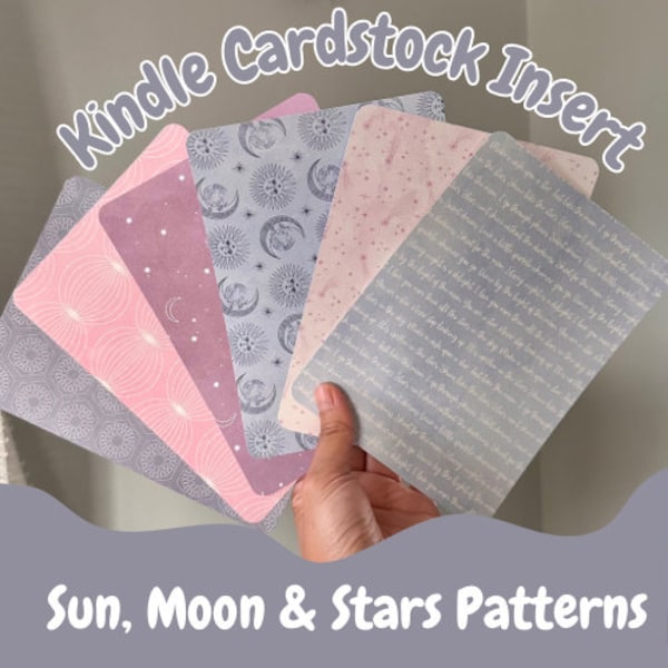 Kindle Cardstock Insert | Celestial Pink /Skyblue Patterns | Stars, Moon & Sun Patterns | Kindle Paperwhite 11th Gen. | Cardstock Print Only