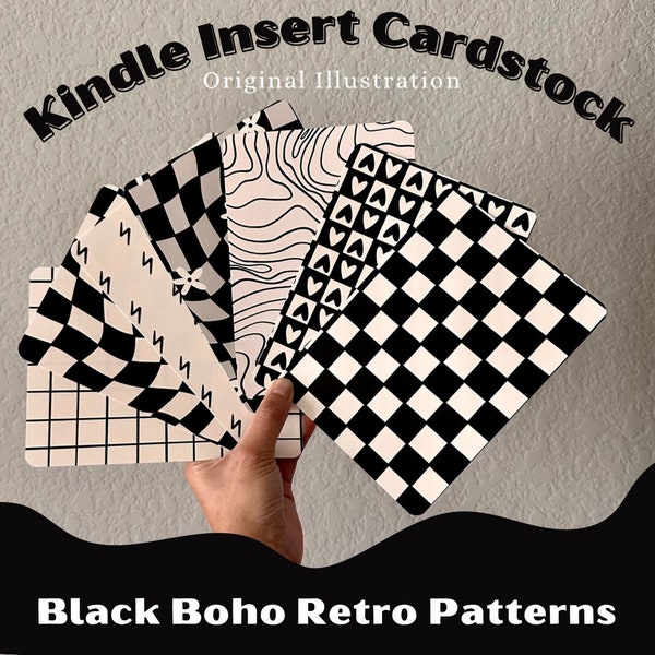 Original Illustration Cardstock Kindle Insert | Retro Boho Patterns | Black Pattern Kindle Inserts | Kindle Paperwhite, Oasis | Cardstocks