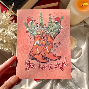 Cartes de voeux pour les fêtes de l'Ouest | pour les Fêtes Cowboy et ses bottes | Carte de voeux de Noël Yee-Ha-Li-Day et Howdy