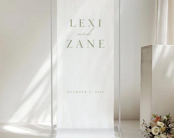 Letrero de bienvenida de boda personalizado: pancarta de tela personalizada con nombres y fecha.