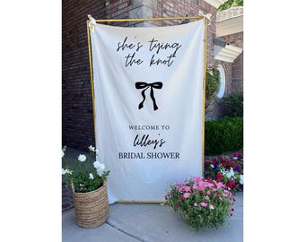 Personalized Bridal Shower Banner: Elegant Bow Design Fabric Welcome Sign