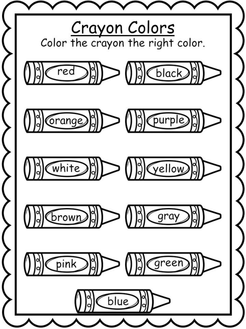 Crayon Colors Worksheet Digital Download Sight Words No Prep Worksheet