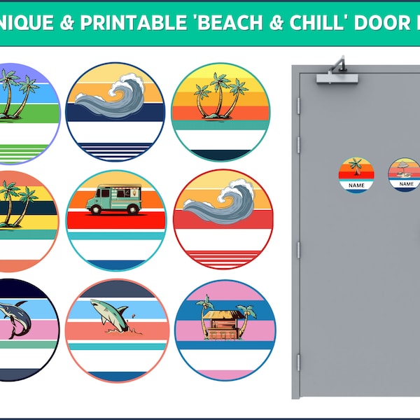 Printable 'Beach & Chill' RA Door Decs, Student Name Tags