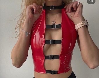 Latex PVC Rave Top, Crop Top, Crop Top nach Maß, Häkeln Crop Top, sexy Gothic Crop Top, Crop Top, Häkeln individuell, sexy Crop Top