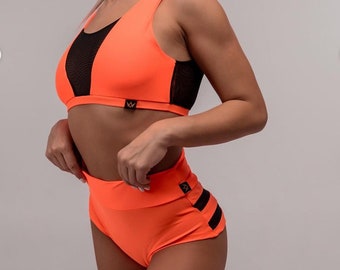 Orange pole dance set, orange pole dance costume, pole wear