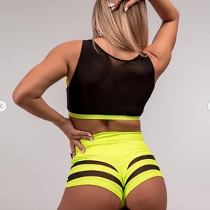 Neonorange Booty Twerk Shorts Damen Pole-Dance-Shorts, Twerk-Shorts, heiße, freche Hosen für Twerk und Pole Dance mit Mesh Bild 2