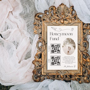 Modern Honeymoon Fund Sign, Venmo Zelle Honeymoon Sign, Editable Wedding Sign, Honeymoon Fund QR Code Sign, Cashapp Sign, Wedding sign