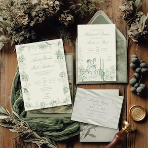 Woodland Wedding Invitation Suite | Garden Wedding | Coquette Wedding | Editable Canva Template | Botanical Wedding