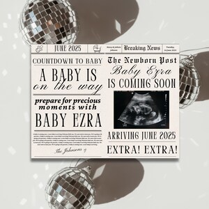 Baby Announcement Newspaper, Pregnancy Announcement Newspaper, Retro Baby Announcement, Editable Canva Template, Instant Download Tabloid