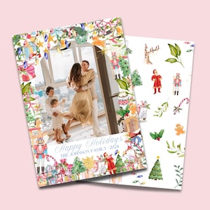 Gepersonaliseerde Grandmillenial-kerstkaart, klassieke kerst, kerstkaart met foto, aquarel kerstkaarten, erfstuk zuidelijke kerst