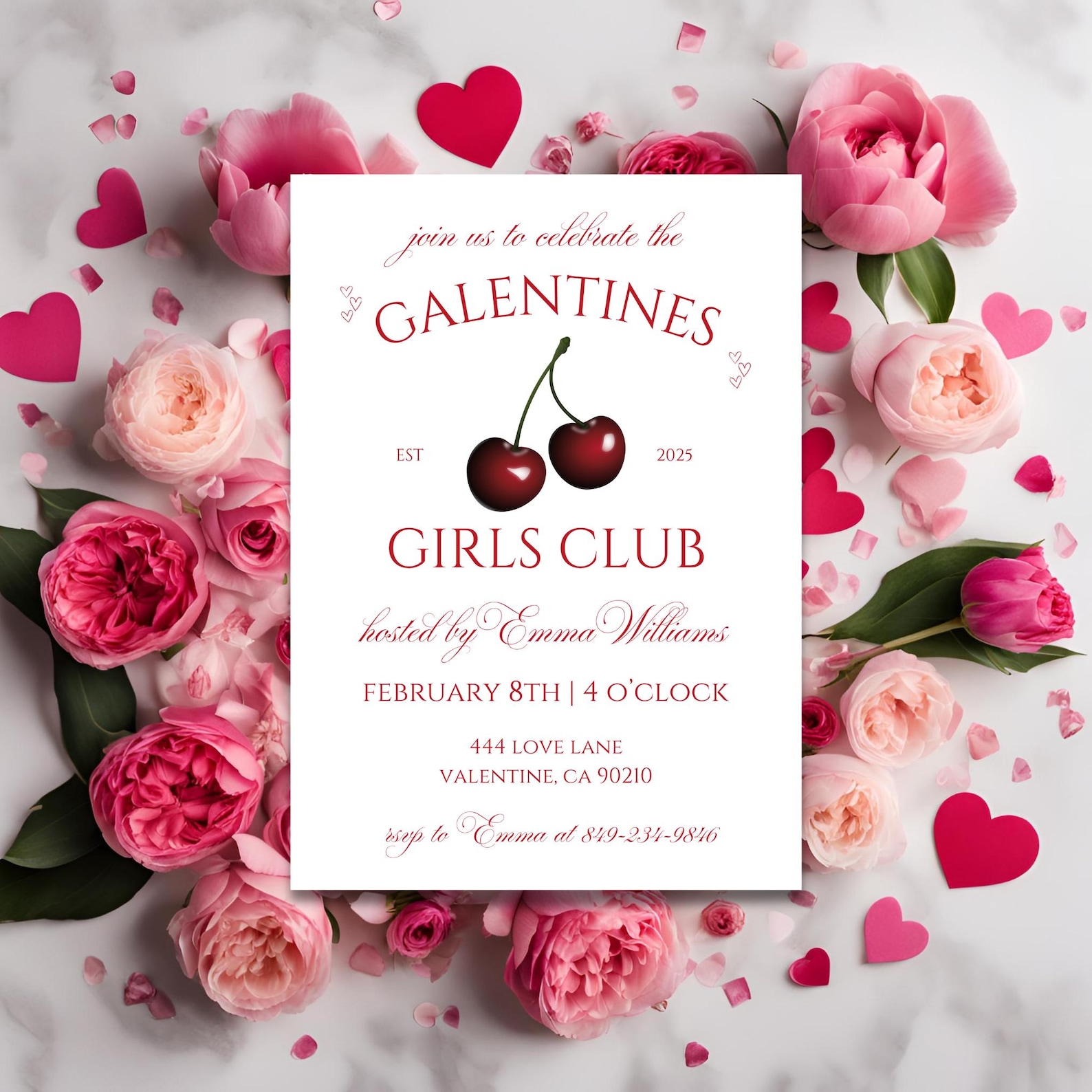 Editable Cherry Valentine's Party Text Invitation Template | Hand Drawn ...