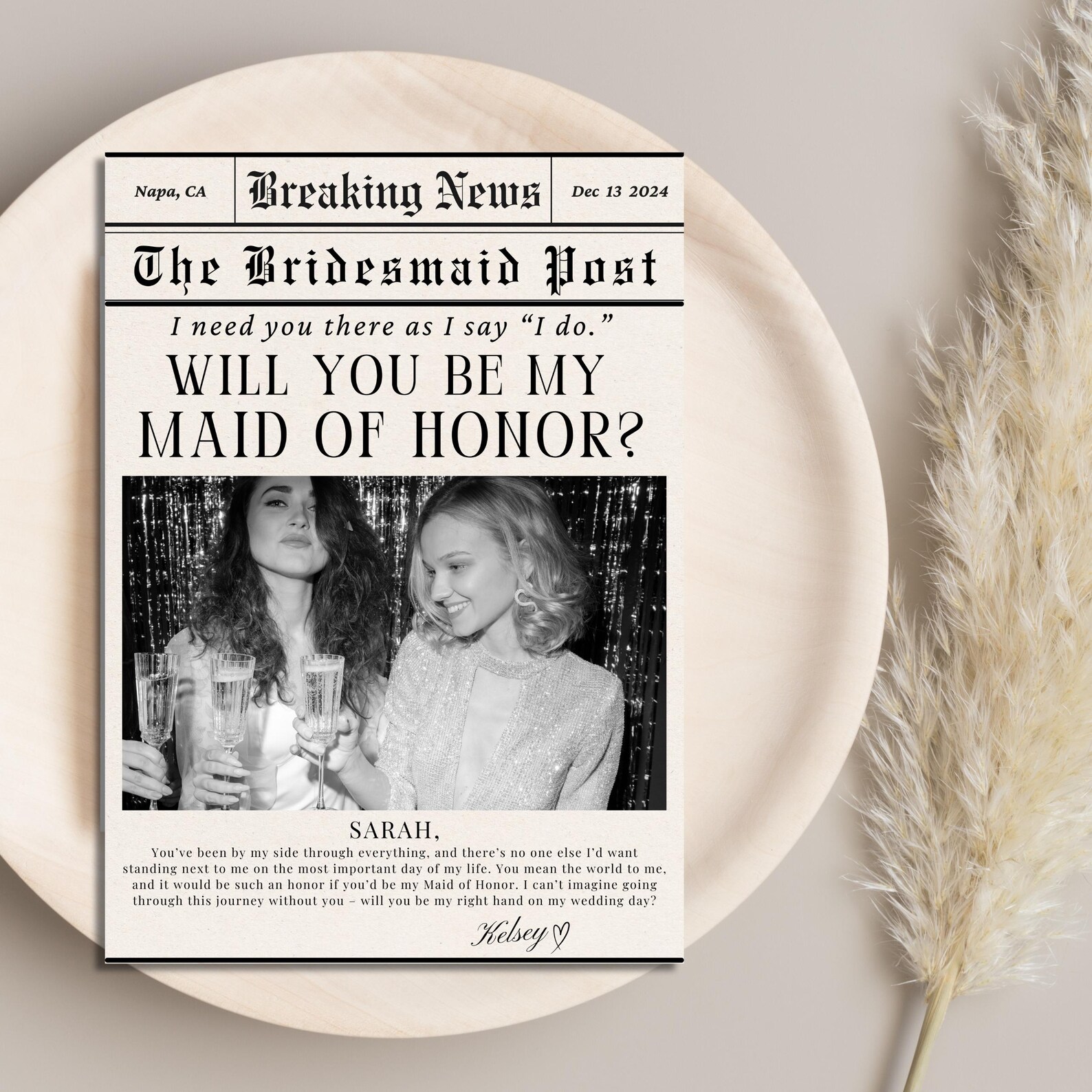 Custom Bridesmaid Proposal Newspaper Template Printable Will You Be My ...