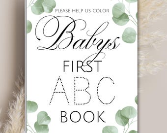 Blank Alphabet Book, Babys First ABC Book, Babys First Alphabet Book, Coloring Pages, Coloring Book, Minimalist Baby Shower, Eucalyptus Boho