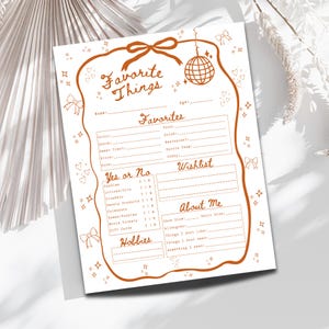 Lieblings Dinge Liste, CoWorker Wichtelfragen, druckbare Weihnachtswunschliste, Wunschliste für Jugendliche, meine Lieblingsdinge, Wunschliste für Erwachsene