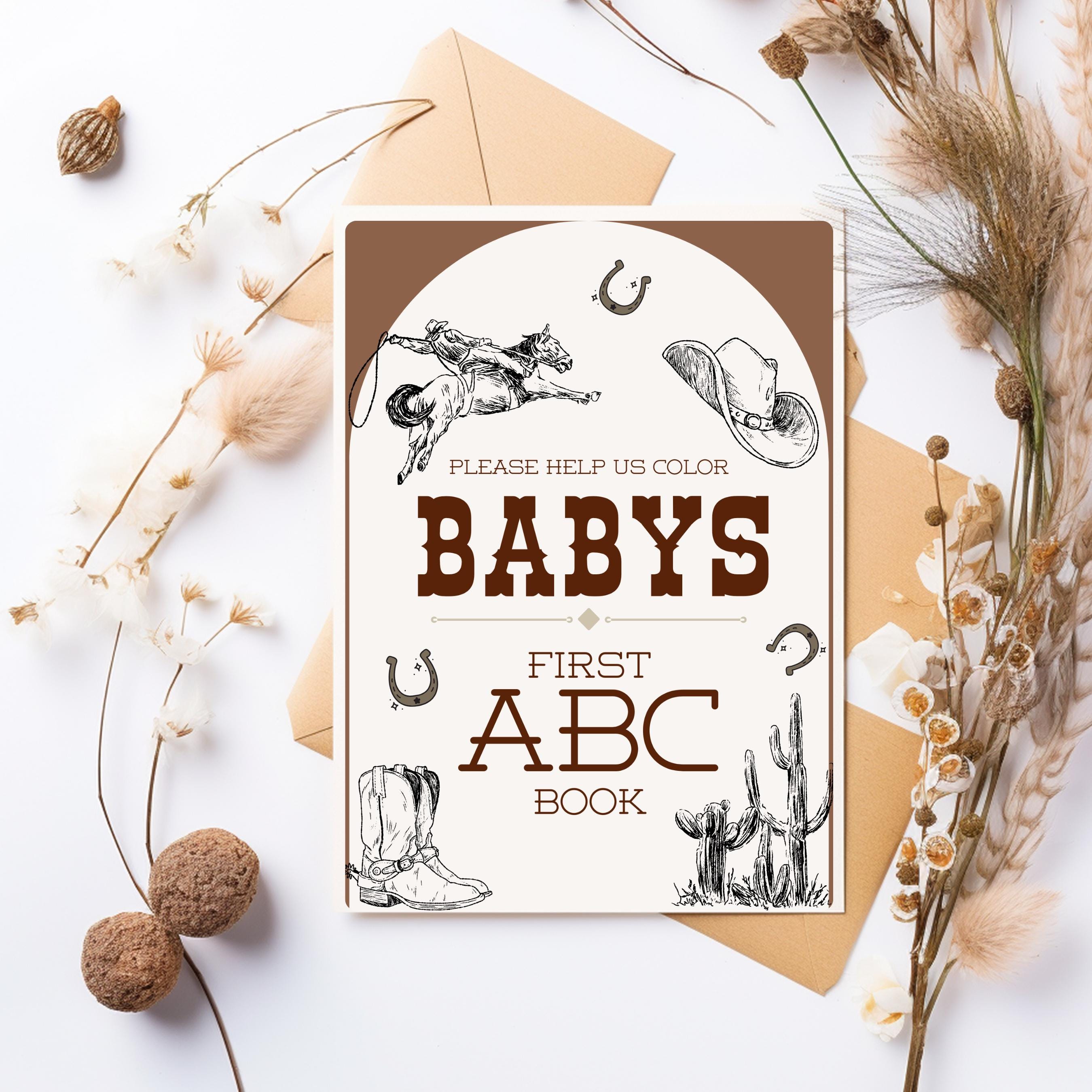 ABC Coloring Book Baby Shower Game | digital download, printable, alphabet, baby’s first ABC book, baby shower activities Cowboy Baby Shower